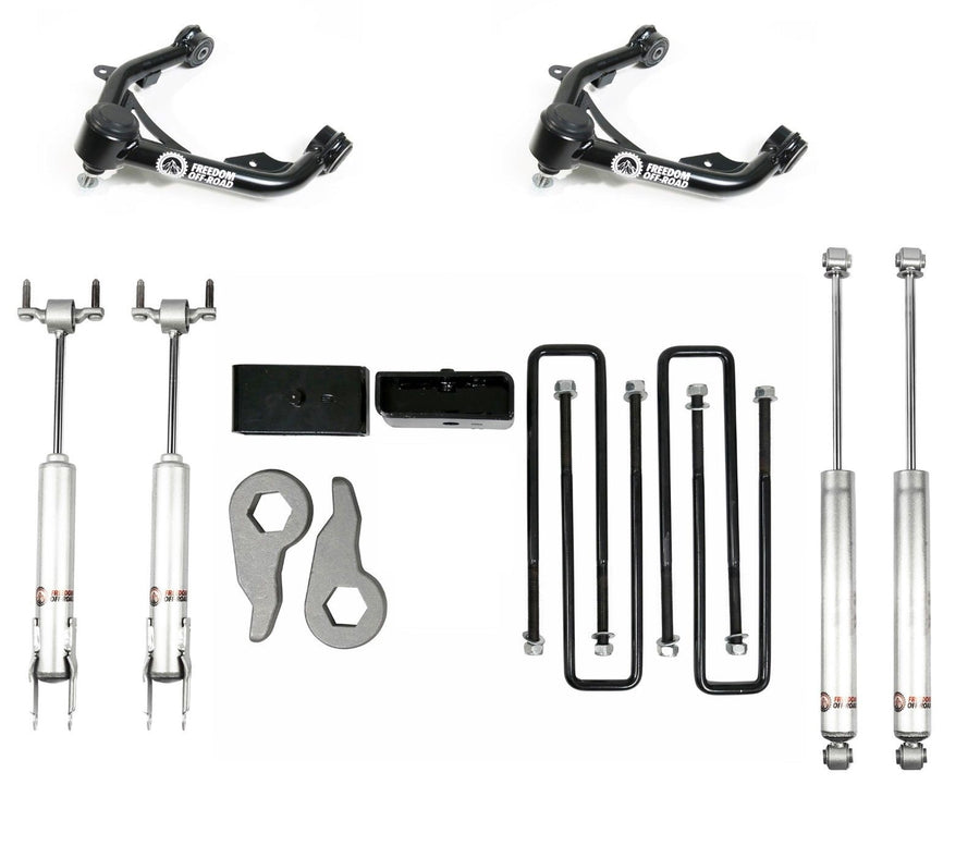3 Inch Front + 2 Inch Rear Leveling Kit w/ Shocks and Control Arms 11-19 Silverado/Sierra 2500 HD/3500 HD