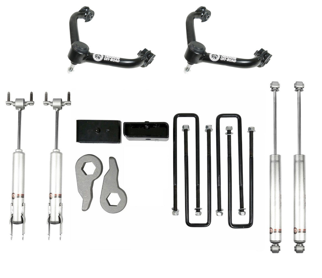 3 Inch Front and 2 Inch Rear Leveling Kit w/ Shocks and Control Arms 20-Present Chevrolet/GMC 2500HD/3500HD