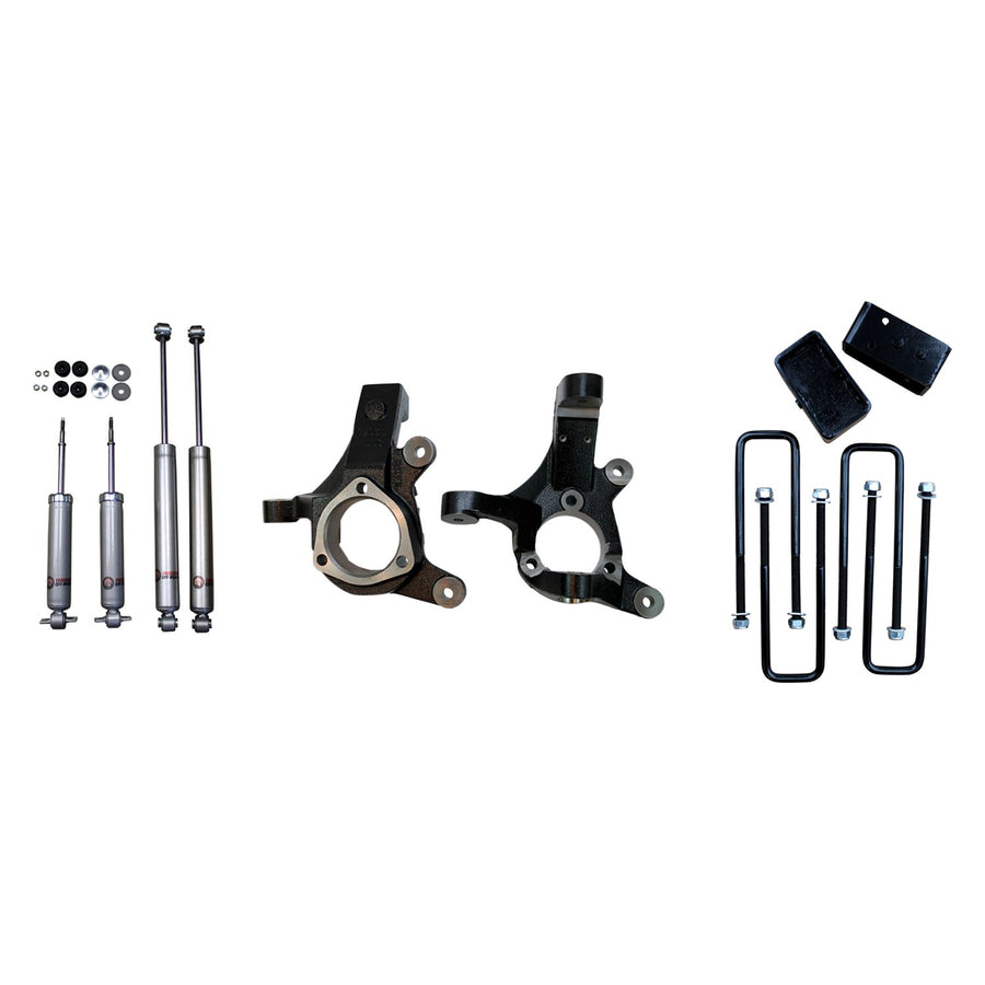 3 Inch Lift Spindles 2 Inch Rear Lift Blocks w/ U Bolts + Shocks 99-06 Silverado/Sierra 1500 RWD