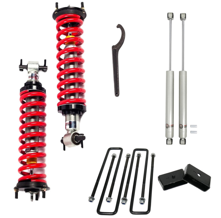1-4 Inch Adjustable Coilovers 3 Inch Rear Blocks w/U Bolts and Shocks 07-19 Silverado/Sierra 1500
