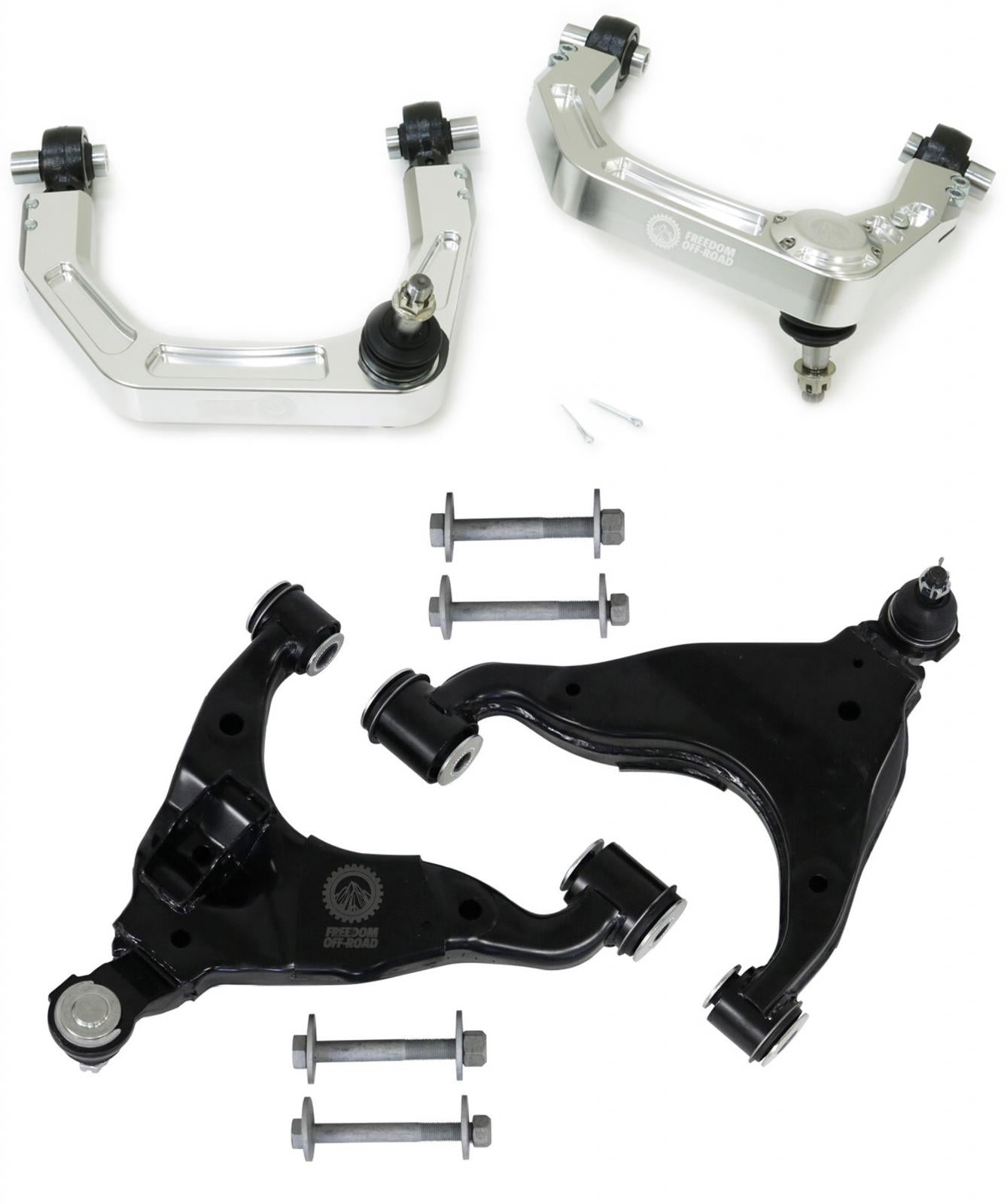Billet Front Upper Control Arms and OEM Replacement Lower Control Arms for 2-4 Inch Lift 10-24 Toyota 4Runner/11-14 Toyota FJ Cruiser (NON-KDSS) Freedom Off-Road