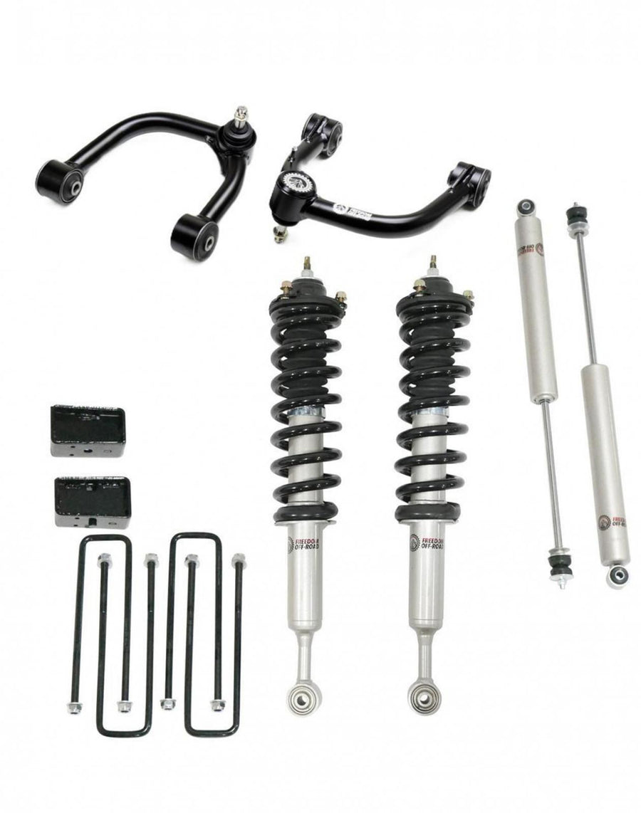 Front 3.5 Inch Lift Struts w/ Rear 3 Inch Blocks, Shocks, and Front Upper Control Arms 2005-2023 Toyota Tacoma