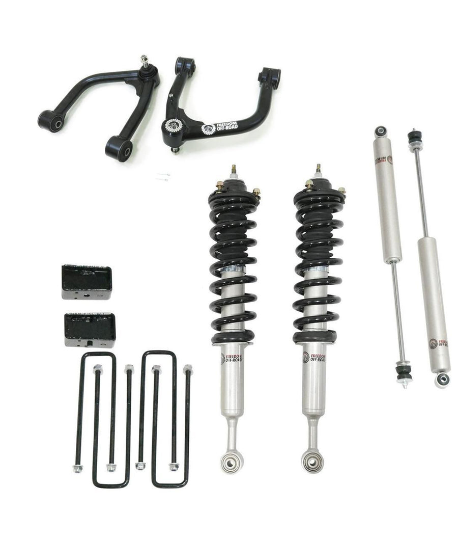 Front 3.5 Inch Lift Struts w/ Rear 3 Inch Blocks, Shocks, and Front Upper Control Arms 2007-2021 Toyota Tundra