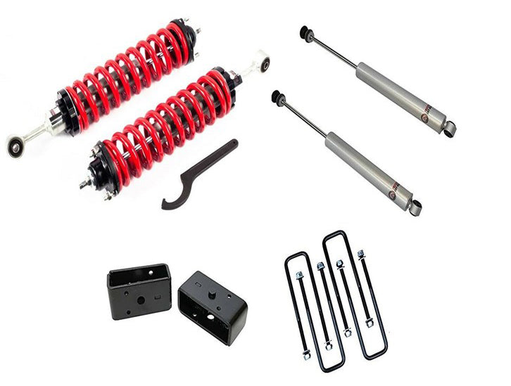 1-4 Inch Adjustable Coilovers 3 Inch Rear Lift Block and U-bolts Rear Shocks 07-21 Toyota Tundra