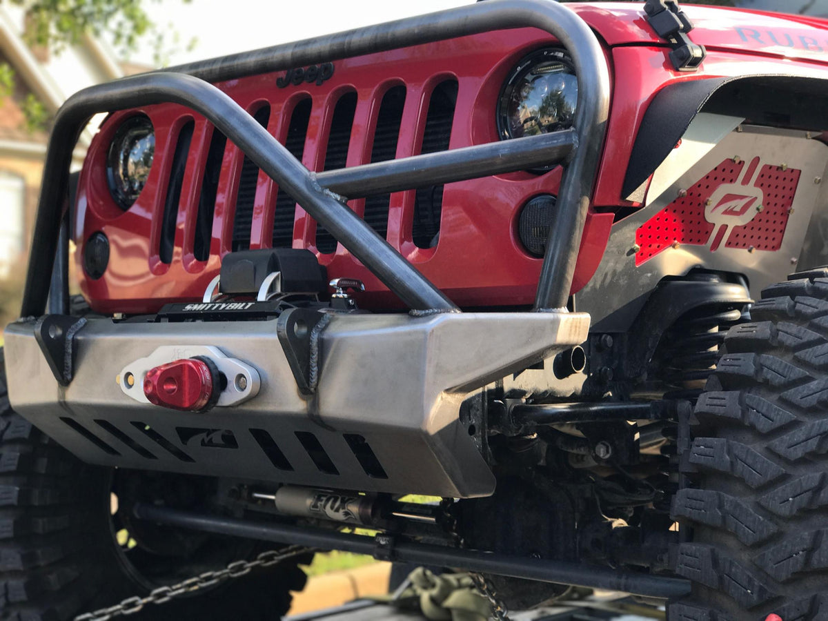 Jeep JK Front Bumper W/Grill Hoop And Stinger 07-18 Wrangler JK Crusher Series Bare Steel Motobilt - MB1011-L