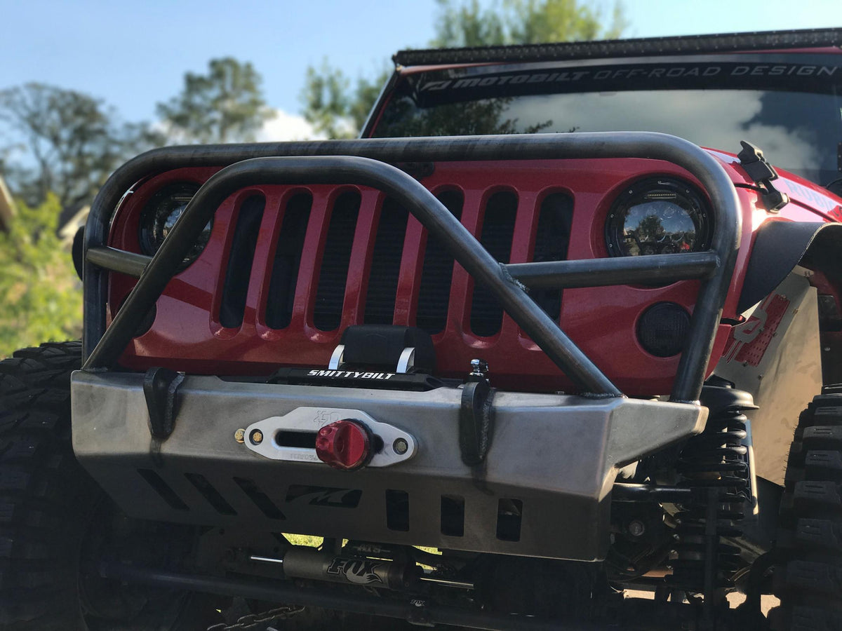 Jeep JK Front Bumper W/Grill Hoop And Stinger 07-18 Wrangler JK Crusher Series Bare Steel Motobilt - MB1011-L