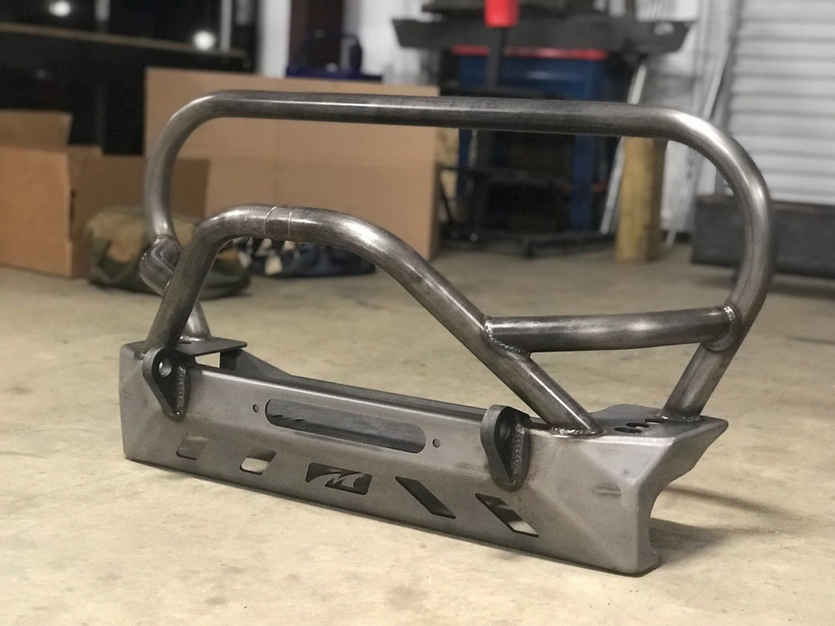 Jeep YJ TJ LJ Front Bumper W/Grill Hoop and Bull Bar Bare Steel Motobilt - MB1069-L-B