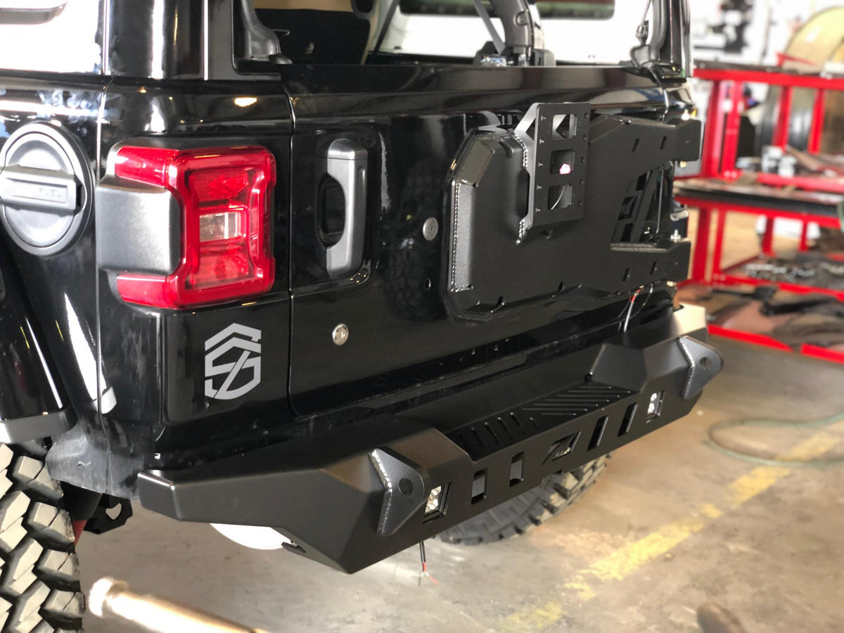 Jeep JL Rear Bumper Crusher With Light Mounts With Spare Tire Cut Out 2018-Present Wrangler JL Motobilt - MB1092