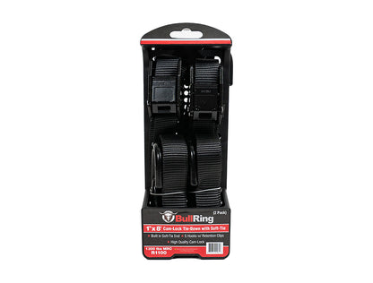 1 Inch x 8' Cam-Lock Tie Down with Soft-Tie 2 Pack Bullring