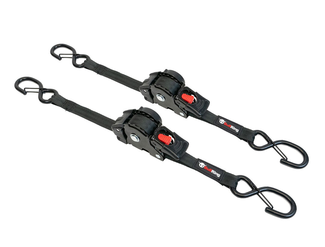1 Inch x 10' Retractable Ratchet Tie Down 2 Pack Bullring