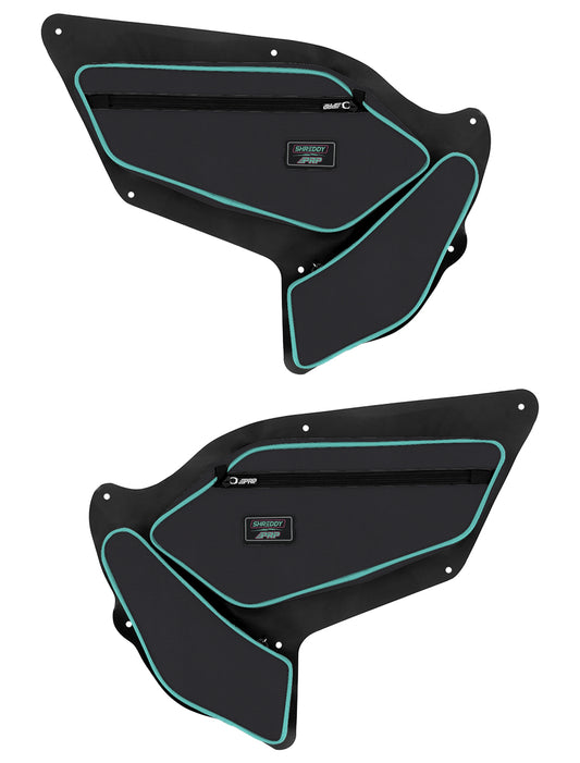 PRP Shreddy Front Door Bags with Knee Pad for Polaris RZR PRO XP PRO R Turbo R Pair - Black and Teal