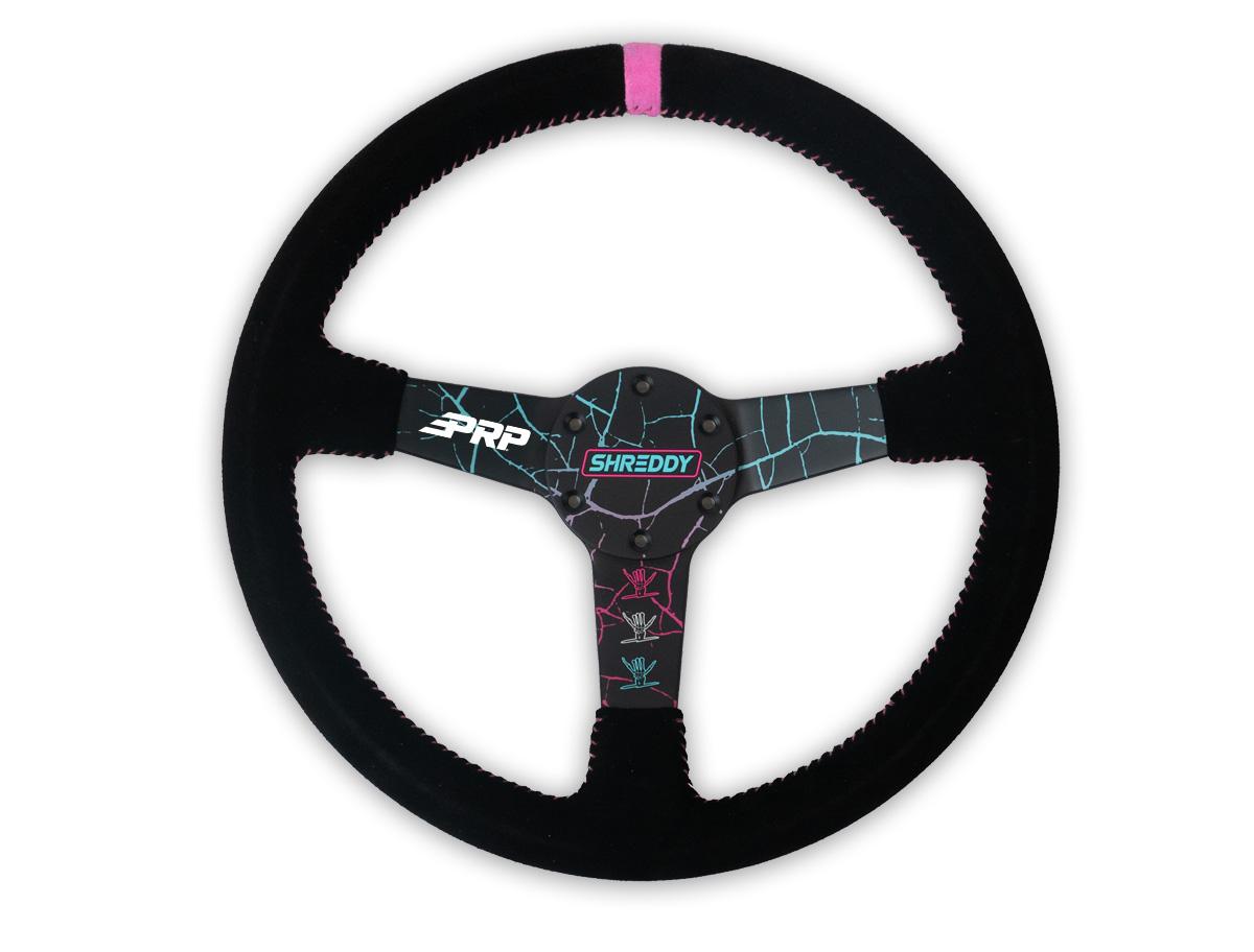 PRP X Shreddy Cracked Steering Wheel 13 Inch Diameter Cracked and Pink Deep Dish PRP Seats