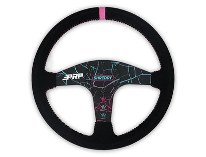 PRP X Shreddy Cracked Steering Wheel 13 Inch Diameter Cracked and Pink Flat PRP Seats