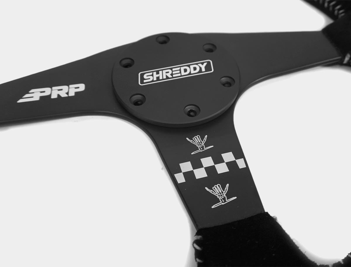 PRP X Shreddy Shred Fast Steering Wheel 13 Inch Diameter Black and White Flat PRP Seats