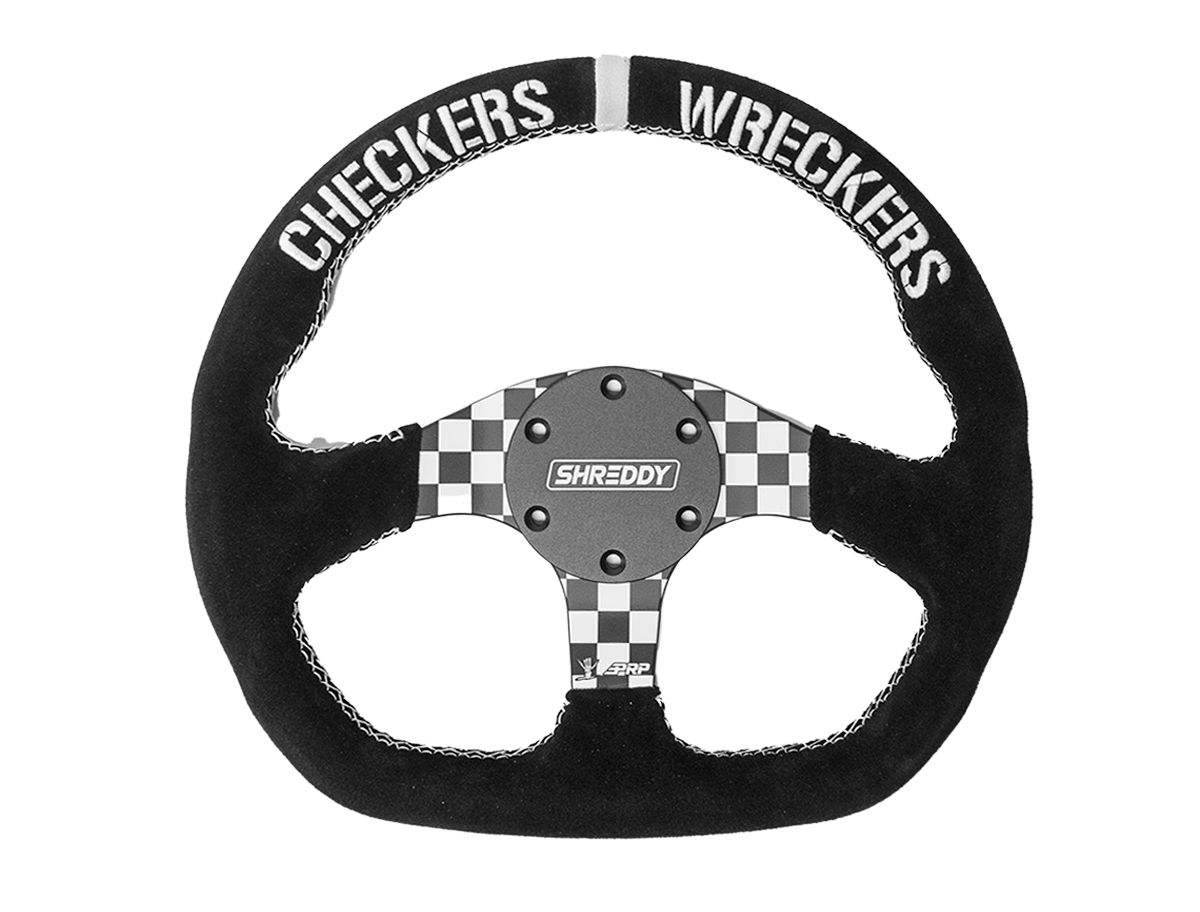 PRP X Shreddy Checkered Steering Wheel 13 Inch Diameter Checkered D-Shaped PRP Seats