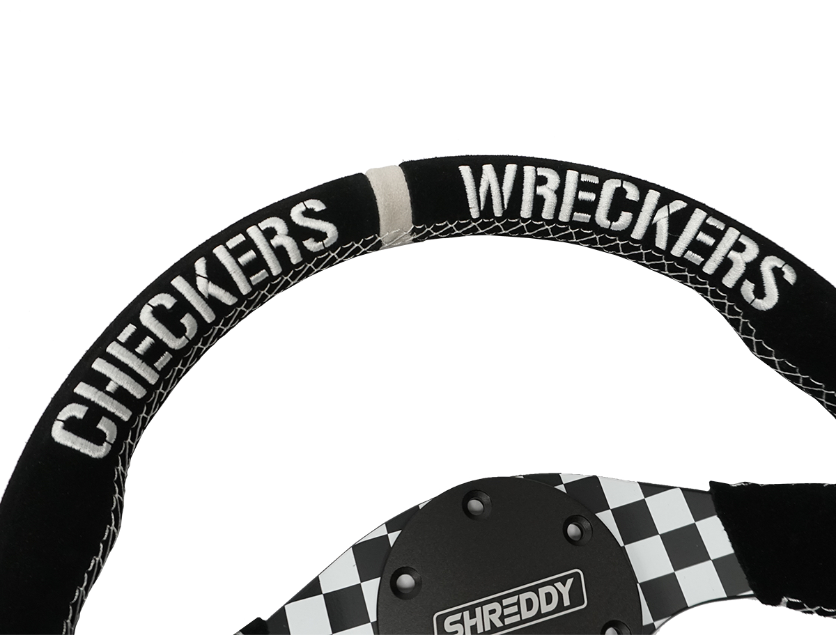 PRP X Shreddy Checkered Steering Wheel 13 Inch Diameter Checkered D-Shaped PRP Seats