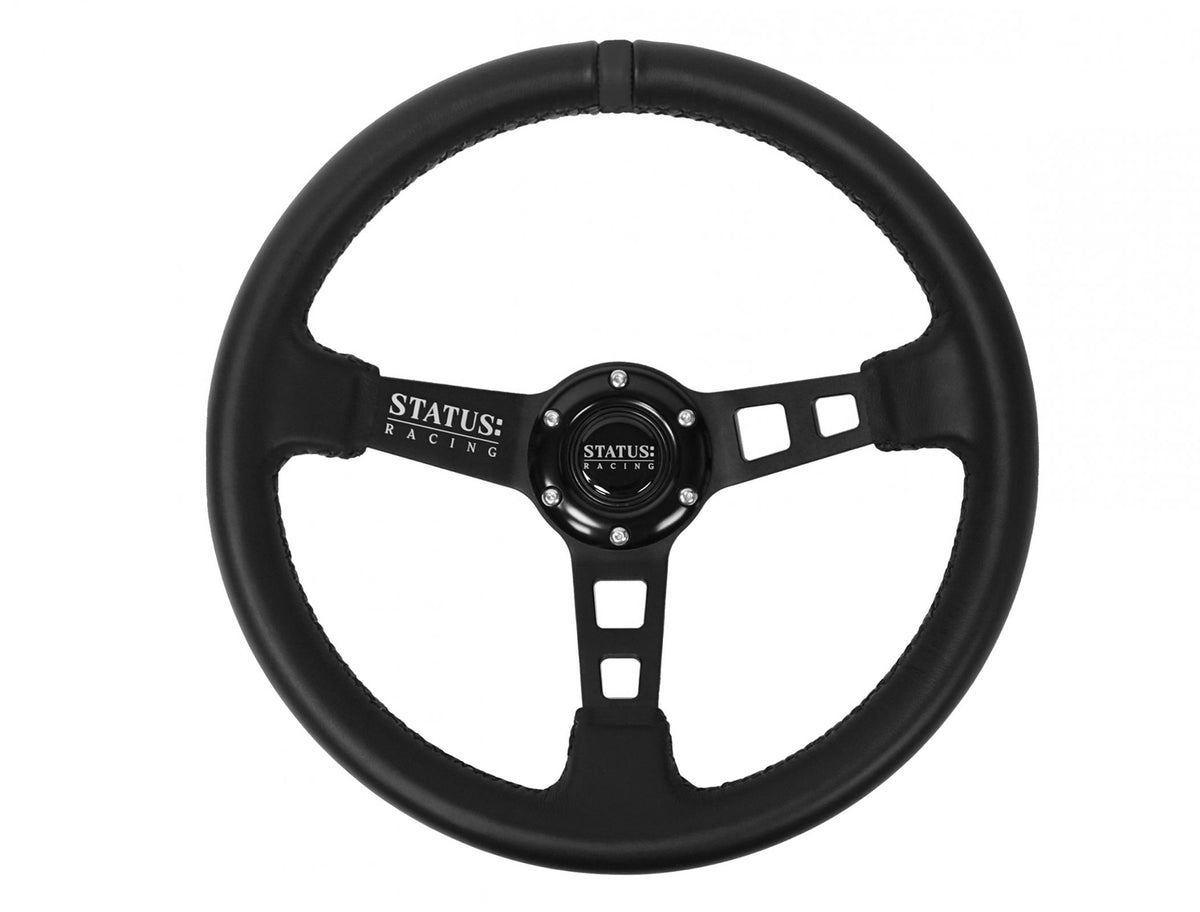 Deep Dish Leather Steering Wheel 13 Inch Diameter - Black