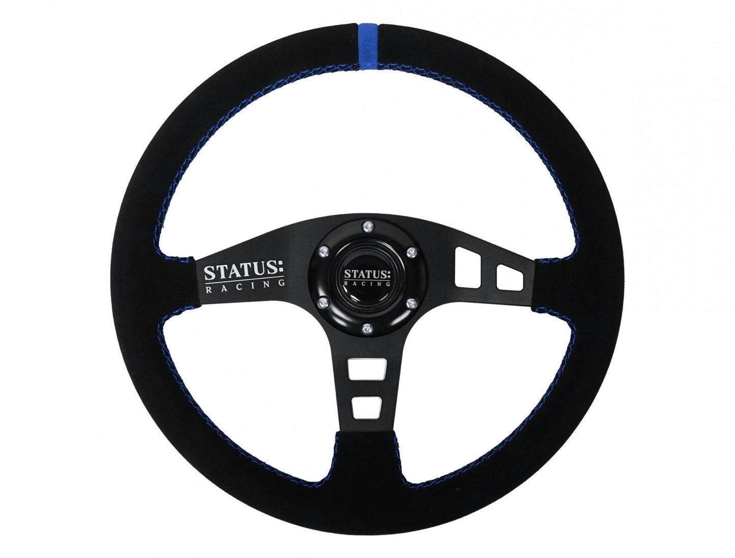 Flat Suede Steering Wheel 13 Inch Diameter Blue PRP Seats