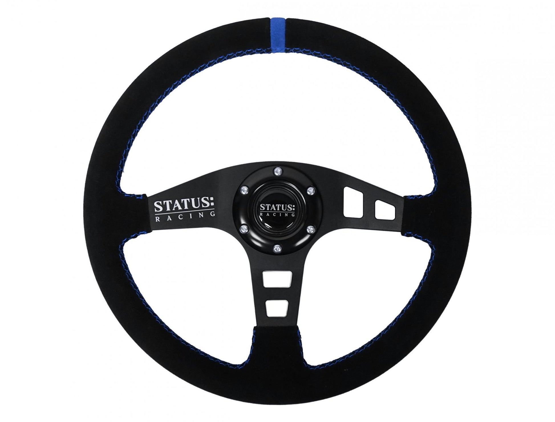 Flat Suede Steering Wheel 13 Inch Diameter Blue PRP Seats