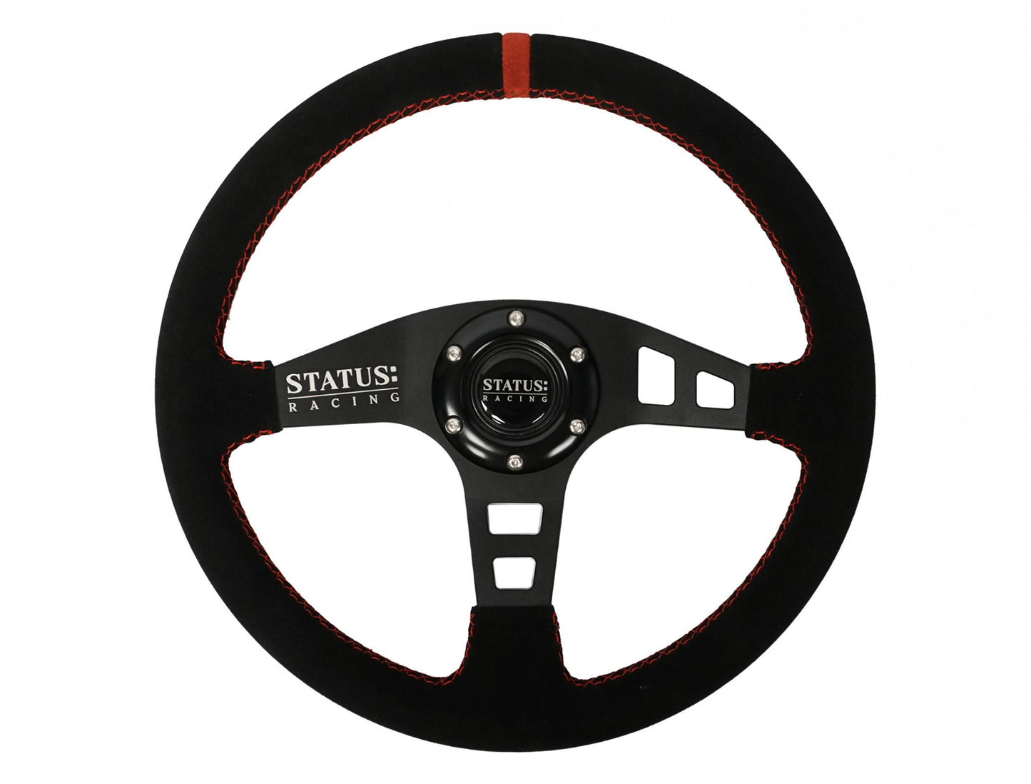 Flat Suede Steering Wheel 13 Inch Diameter Red PRP Seats