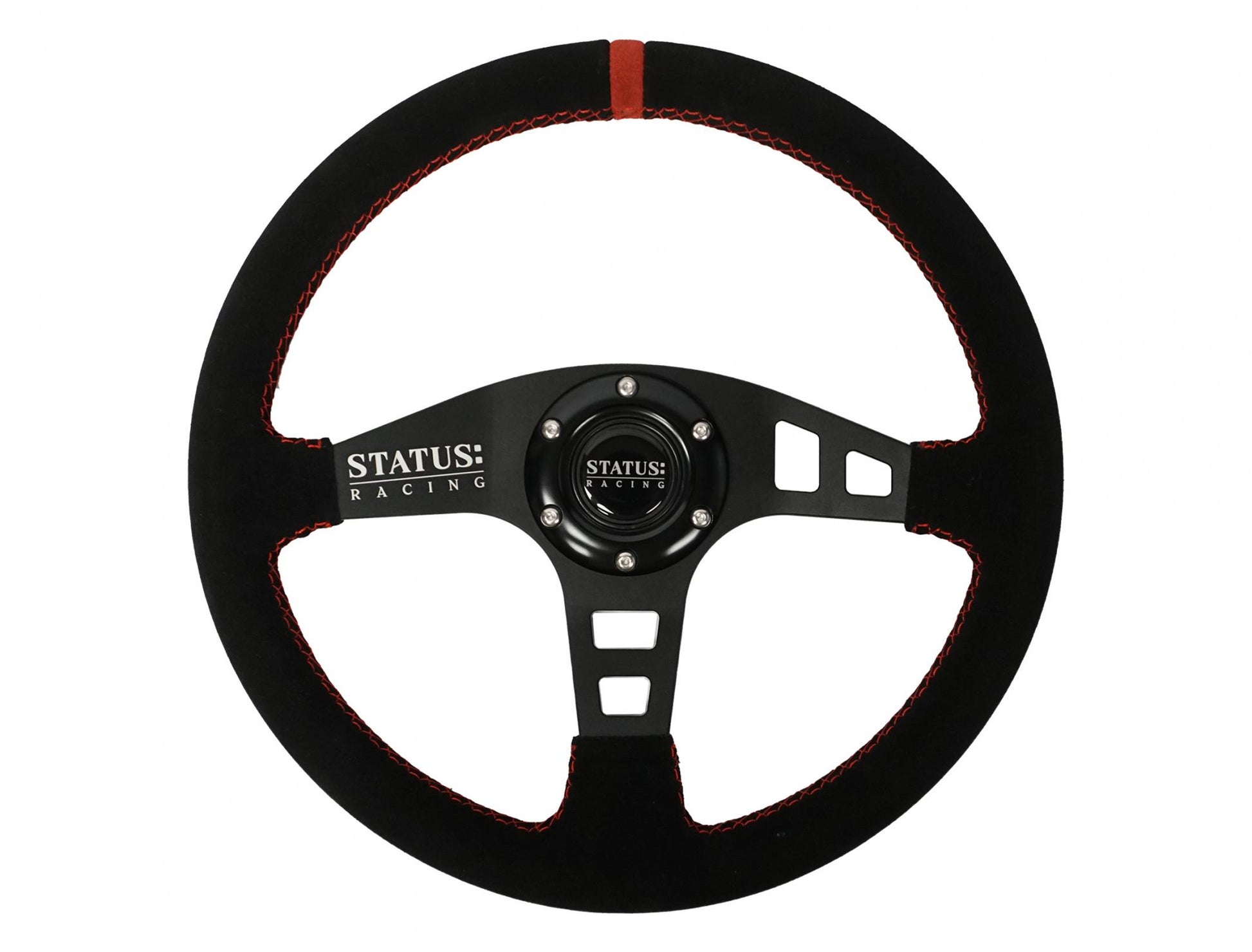 Flat Suede Steering Wheel 13 Inch Diameter Red PRP Seats