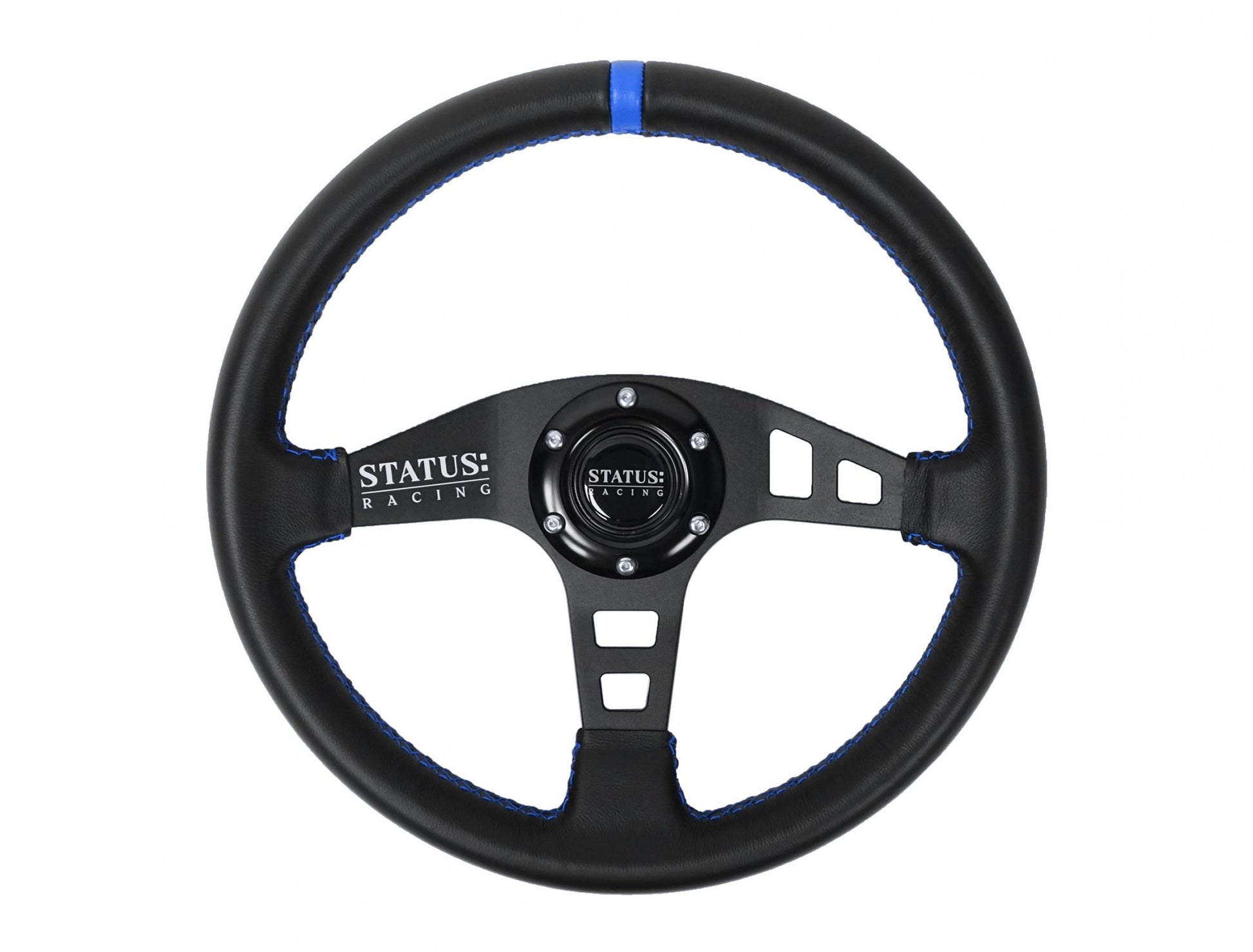 Flat Leather Steering Wheel 13 Inch Diameter Blue PRP Seats