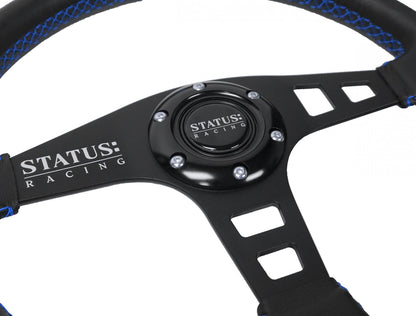Flat Leather Steering Wheel 13 Inch Diameter Blue PRP Seats