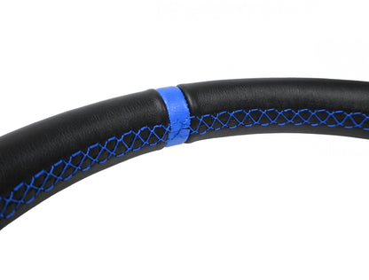 Flat Leather Steering Wheel 13 Inch Diameter Blue PRP Seats
