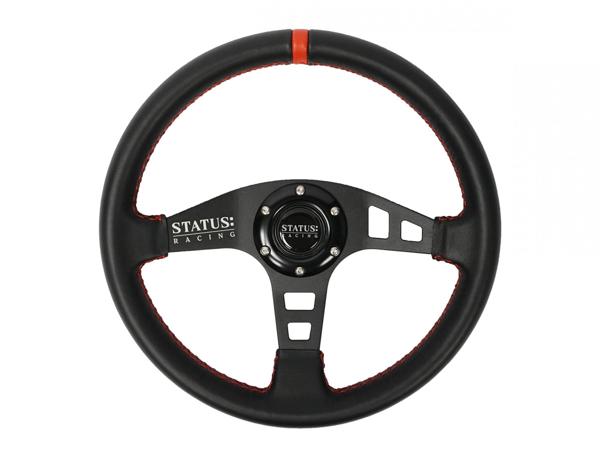 Flat Leather Steering Wheel 13 Inch Diameter Red PRP Seats