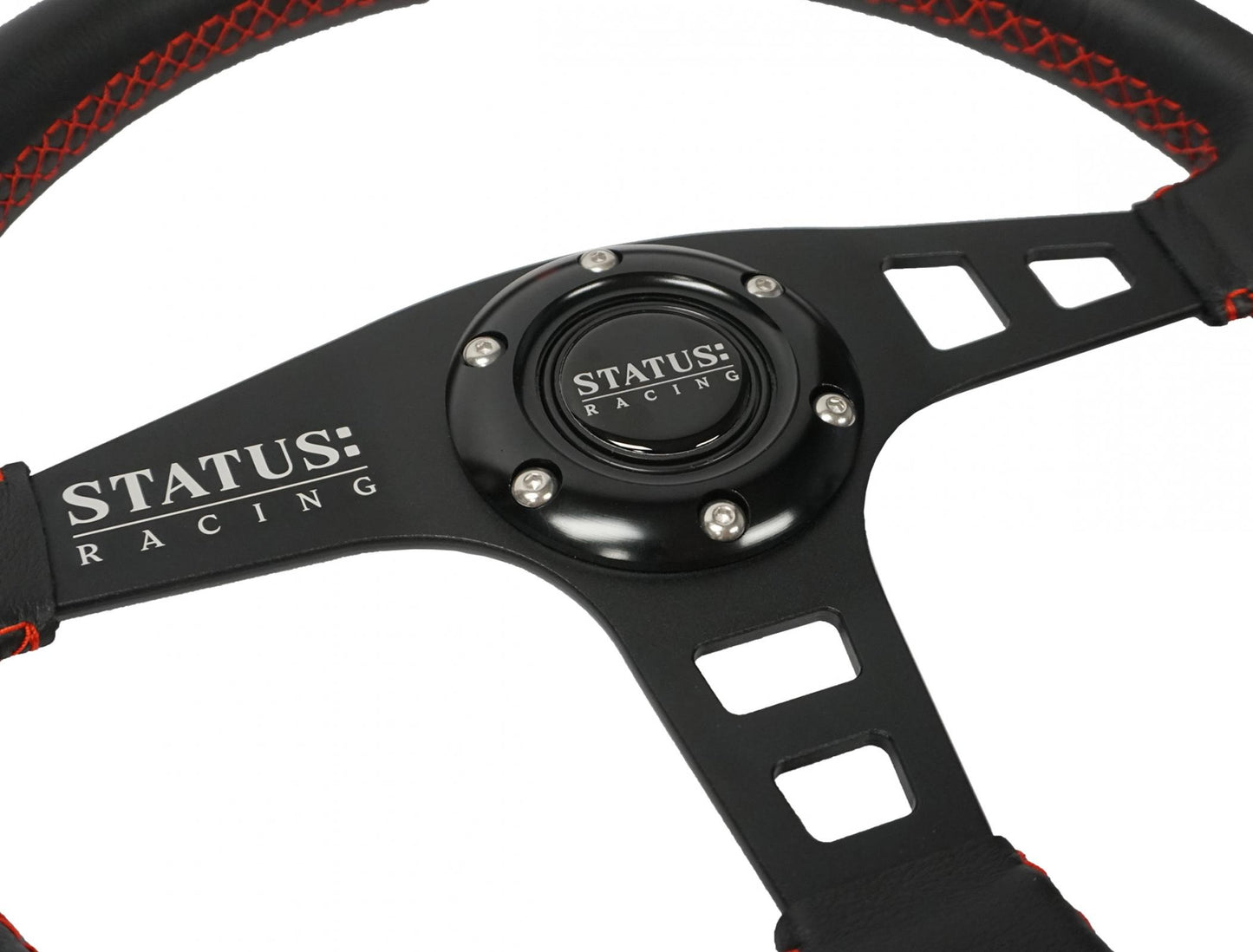 Flat Leather Steering Wheel 13 Inch Diameter Red PRP Seats