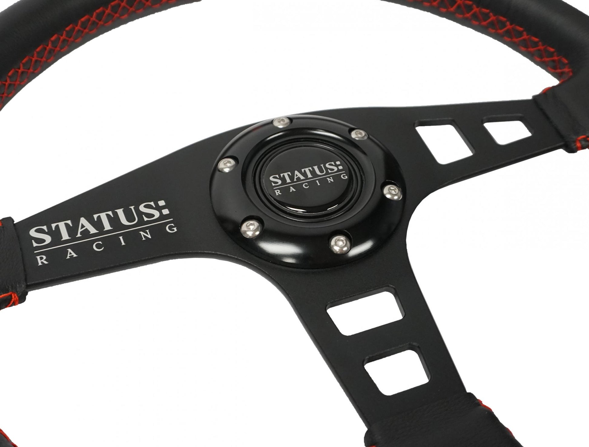 Flat Leather Steering Wheel 13 Inch Diameter Red PRP Seats