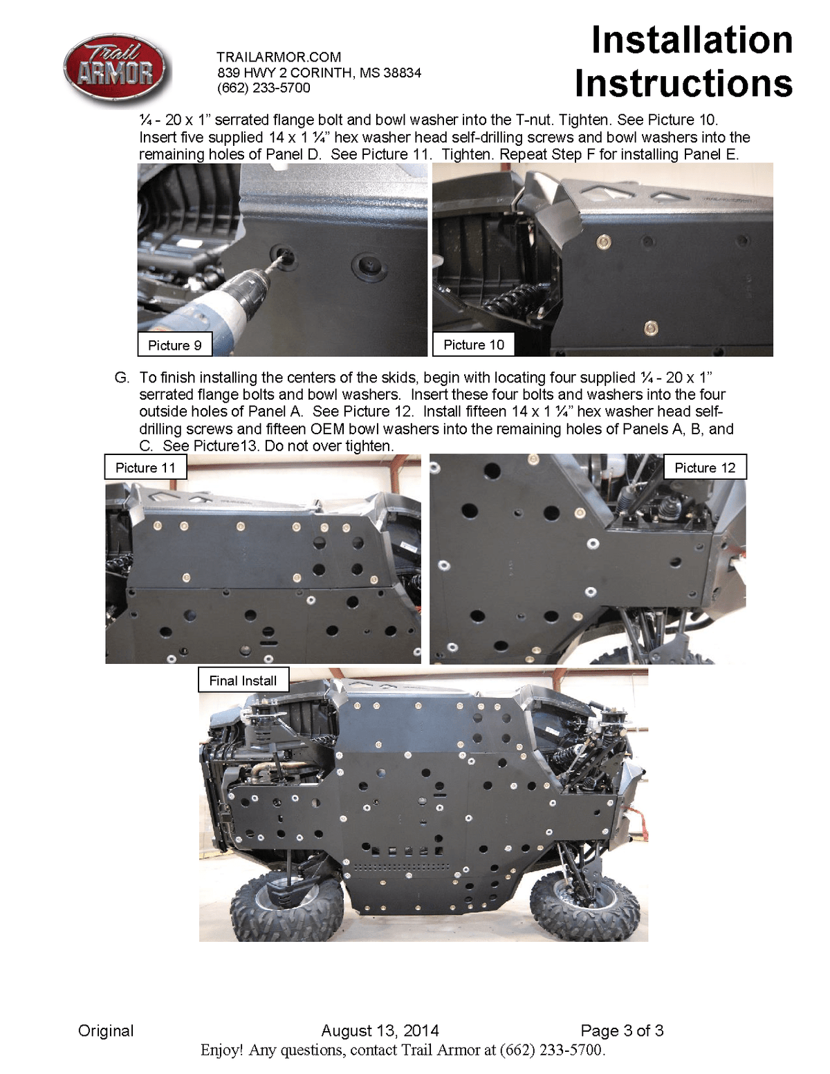 Trail Armor Skid Plates for 2011-14 Can-Am Commander 800 /DPS /XT/ 1000
