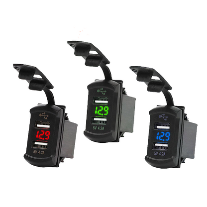 Dual USB Charger with Voltmeter Rocker Switch