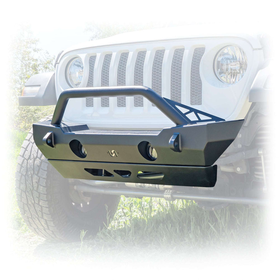Front Bumper with Bolt-On Bull Bar and Skid Plate for Jeep Wrangler JK, JL, and Gladiator JT
