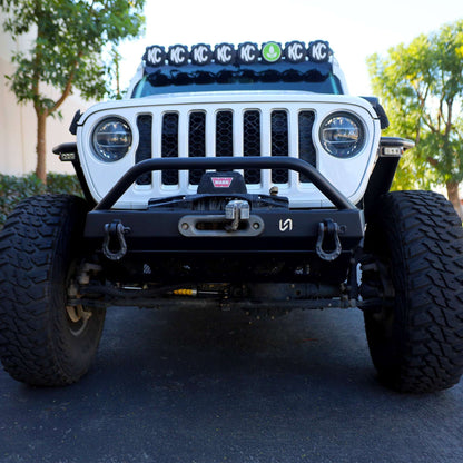 Front Bumper with Welded Bull Bar and Skid Plate for Jeep Wrangler JK, JL, and Gladiator JT