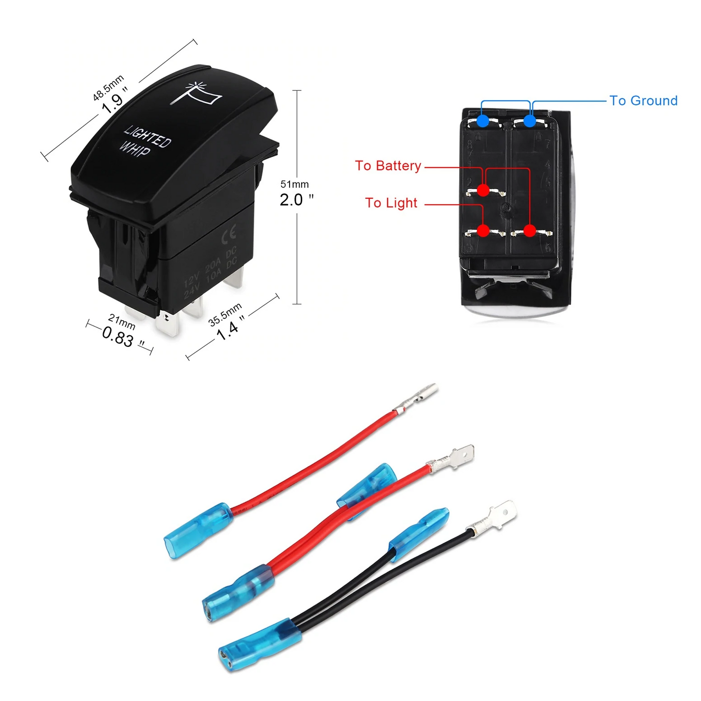 3' LED Whip Elite HD II Single Whip Magnetic Mount