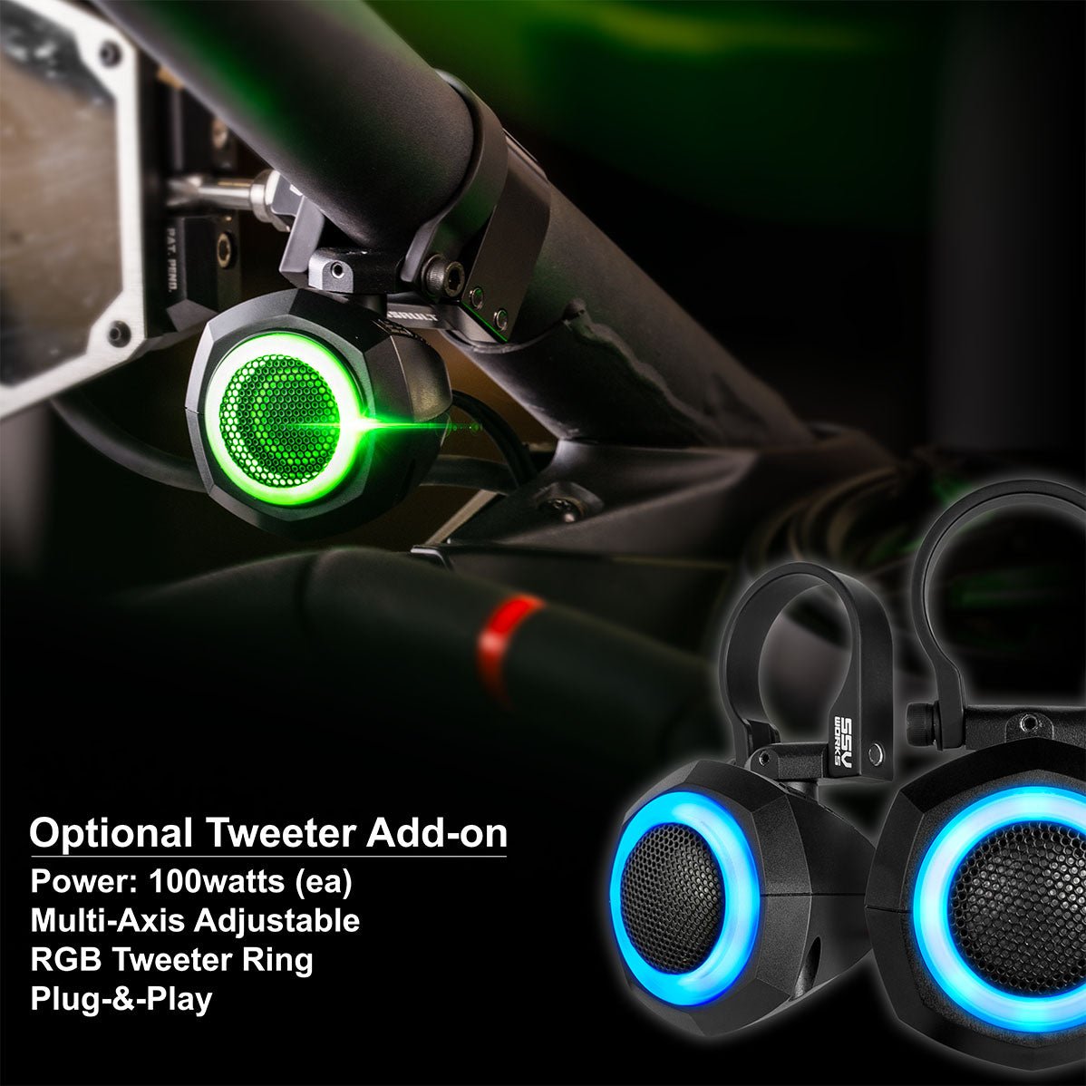 SSV Works V-Spec 3-Speaker Plug-&-Play Kit with Kenwood MR300BT for 2014-2023 Polaris RZR