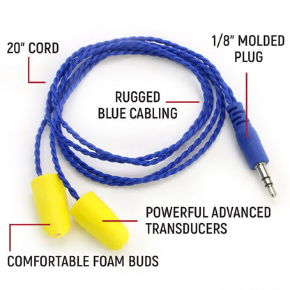 Rugged Radios AlphaBud Foam Earbud Speakers - Mono and Stereo