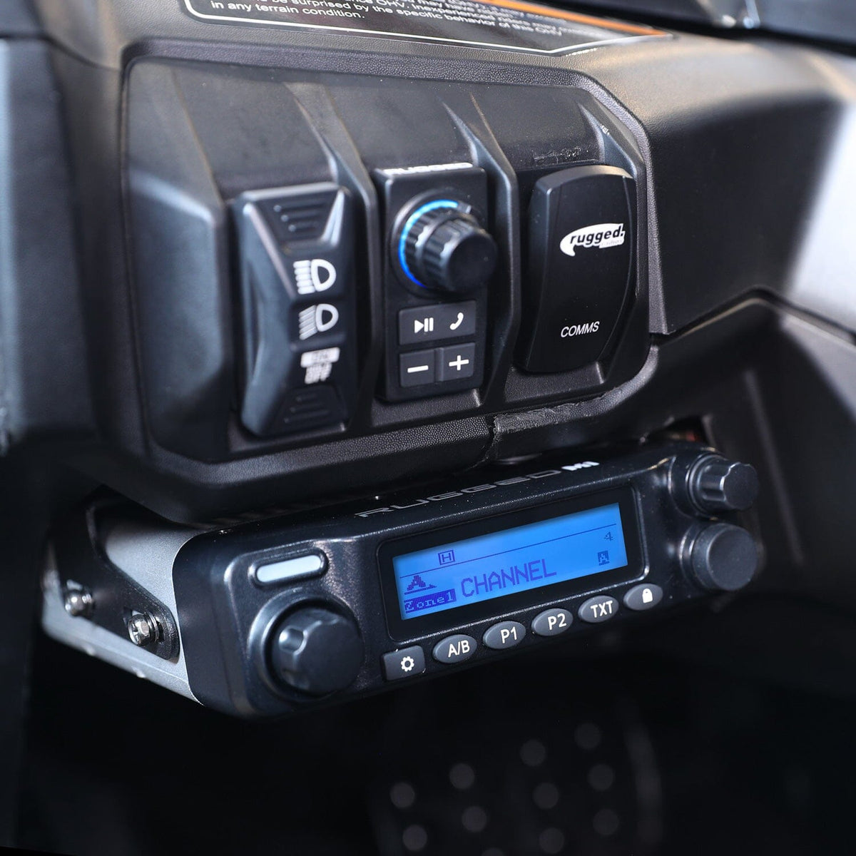Rugged Radios Can-Am Maverick R Complete Communication Kit with Rocker Switch Bluetooth Intercom and 2-Way Radio