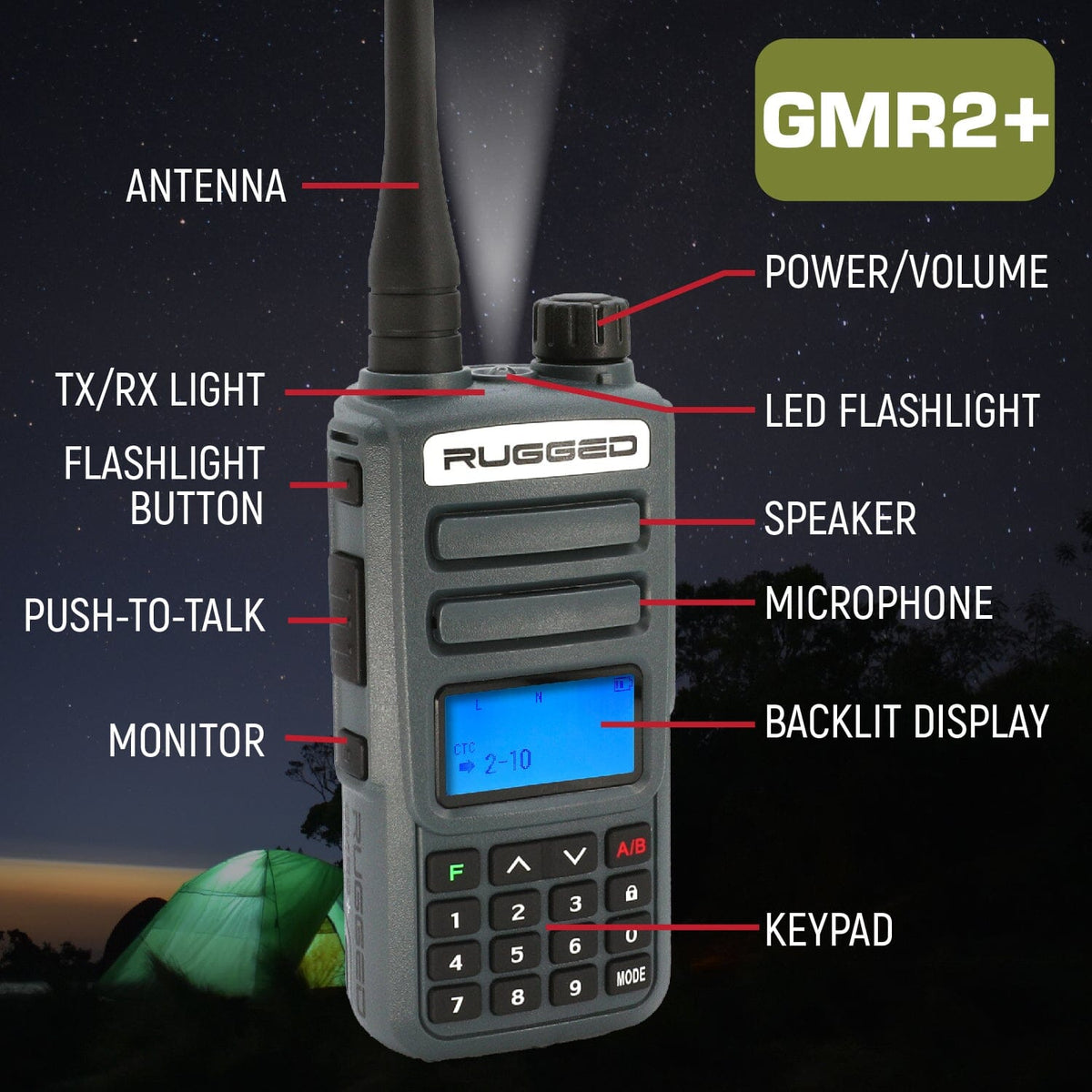 Rugged Radios Rugged GMR2 PLUS GMRS and FRS Two Way Handheld Radio