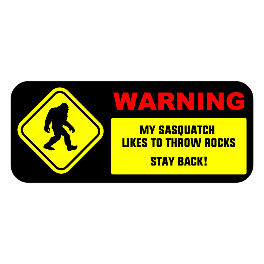 Sasquatch Throws Rocks 3" x 7" Bumper Sticker - Universal
