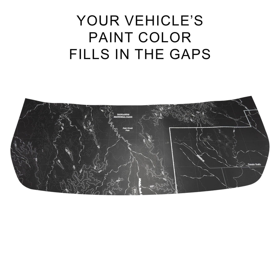 Stealth Black Badlands Topographic Map Hood Overlay (Printed Series) - 2021+ Bronco