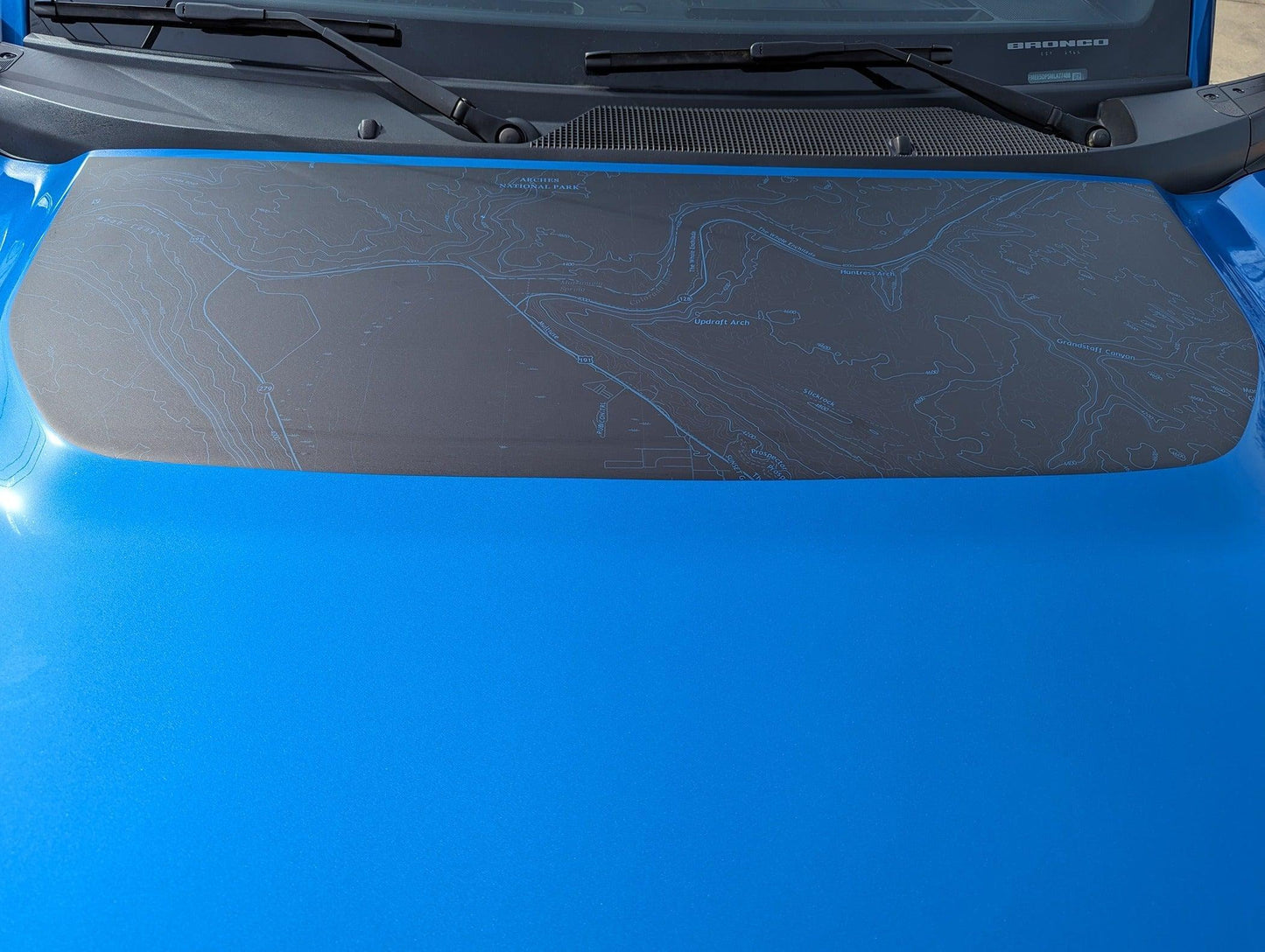 Stealth Black Arches National Park Topographic Map Hood Overlay (Printed Series) - 2021+ Bronco