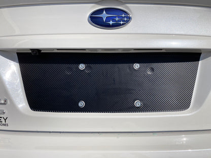 V1 3D Carbon License Plate Panel Black Out Overlays - 2015-2020 Subaru WRX / STI